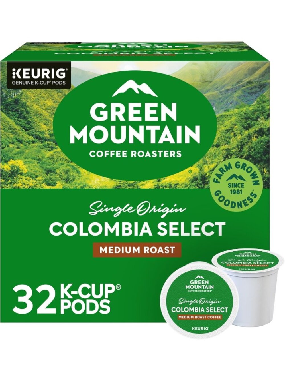 Colombian Medium Roast Coffee Pods for Keurig, 32 Count, Single-Serve
